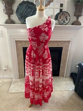 Taylor Red and White One-Shoulder Floral Dress